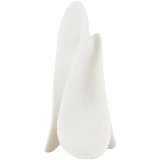15.5" White Polystone Abstract Wavy Shaped Sculpture with Cutouts and Speckled Texturing